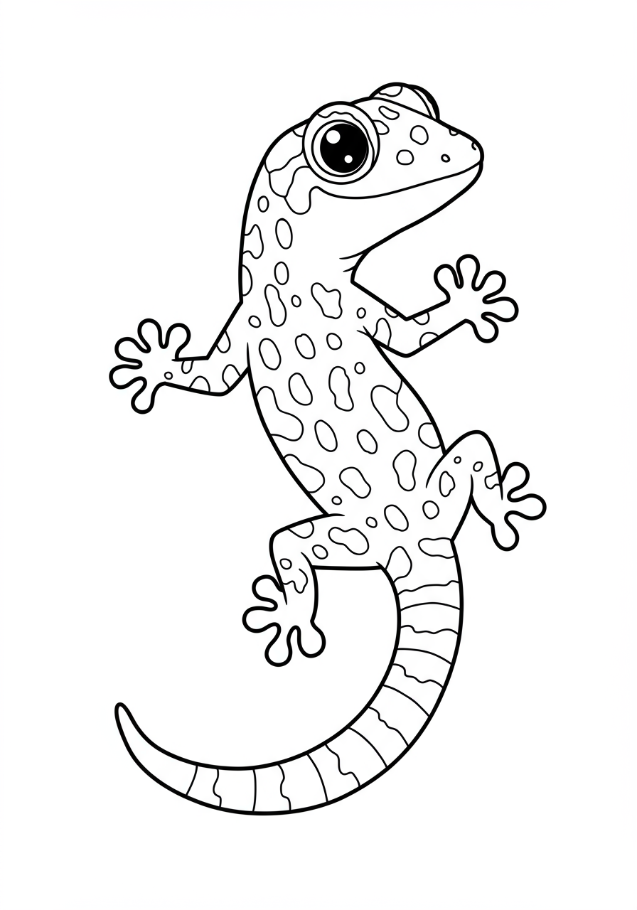 Free printable coloring page featuring an easy-to-color gecko climbing a wall, perfect for kids.