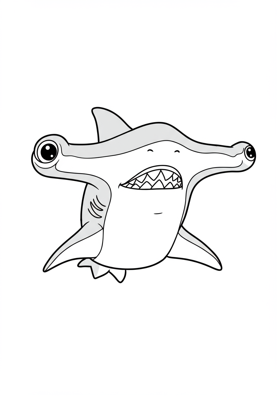 Free printable Hammerhead Shark head coloring page for kids, showing the distinctive T-shaped head of the shark.