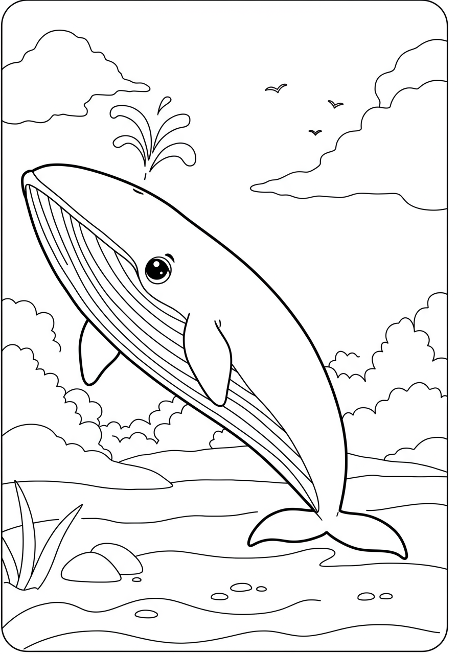 Free printable Humpback Whale Tail Fluke coloring page showing the distinct, powerful tail of a whale diving, perfect for kids.