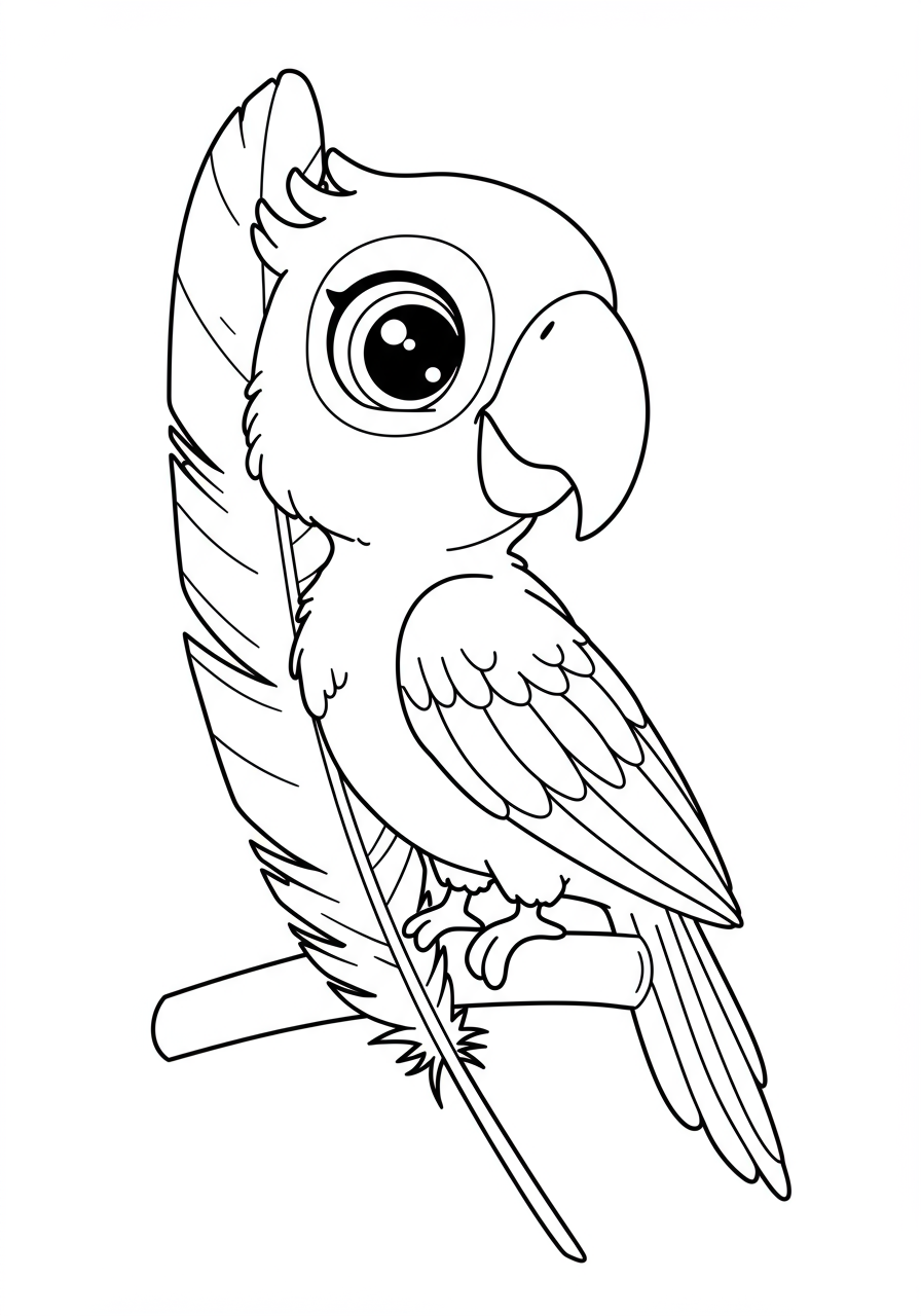 Close-up of a free printable Blue Macaw Feather coloring page, ready for kids to color.