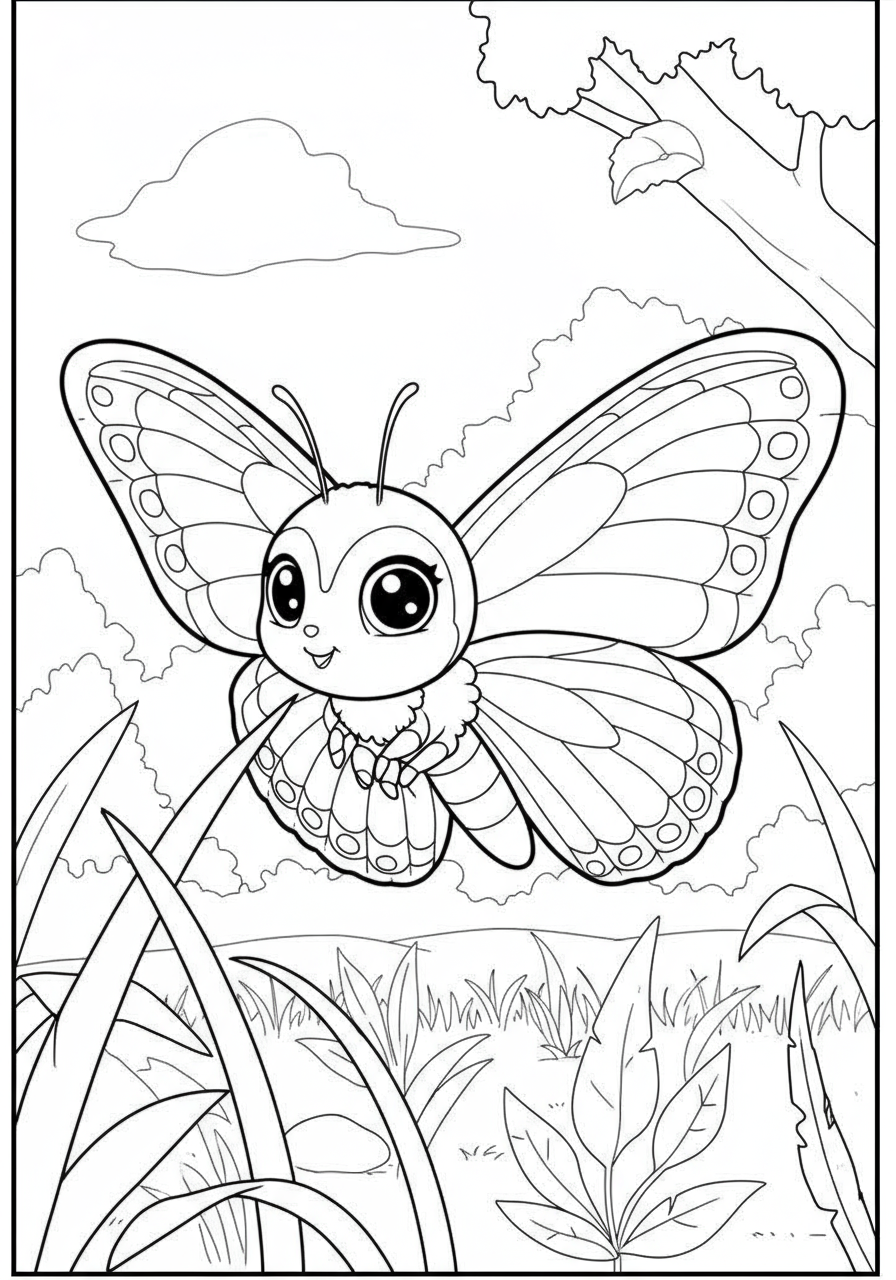 Free printable coloring page depicting a Monarch butterfly migrating south, flying with open wings against a simple background, perfect for kids to color.