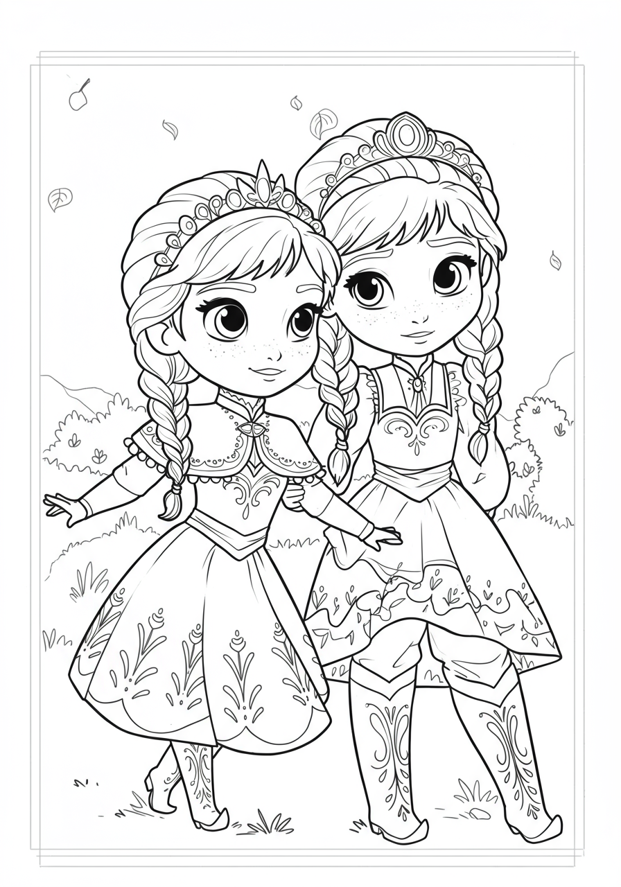 Free printable Anna's Brave Sisterly Love coloring page featuring a cheerful Anna from Frozen, ideal for kids to color and celebrate sisterly bonds.