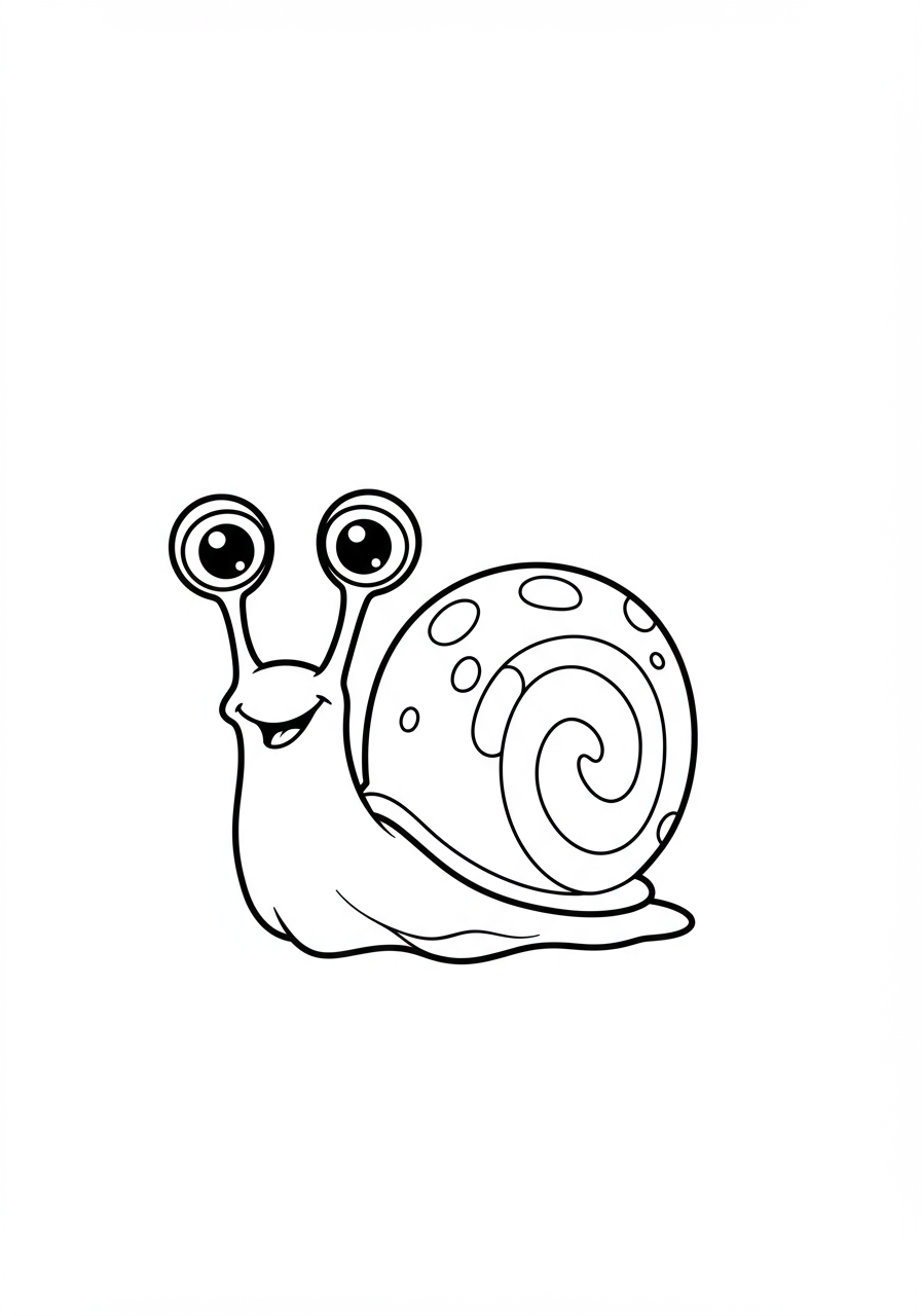 Free printable Gary the Snail smiling coloring page for kids, featuring SpongeBob's pet with his happy expression and iconic blue shell, perfect for easy cartoon character coloring.