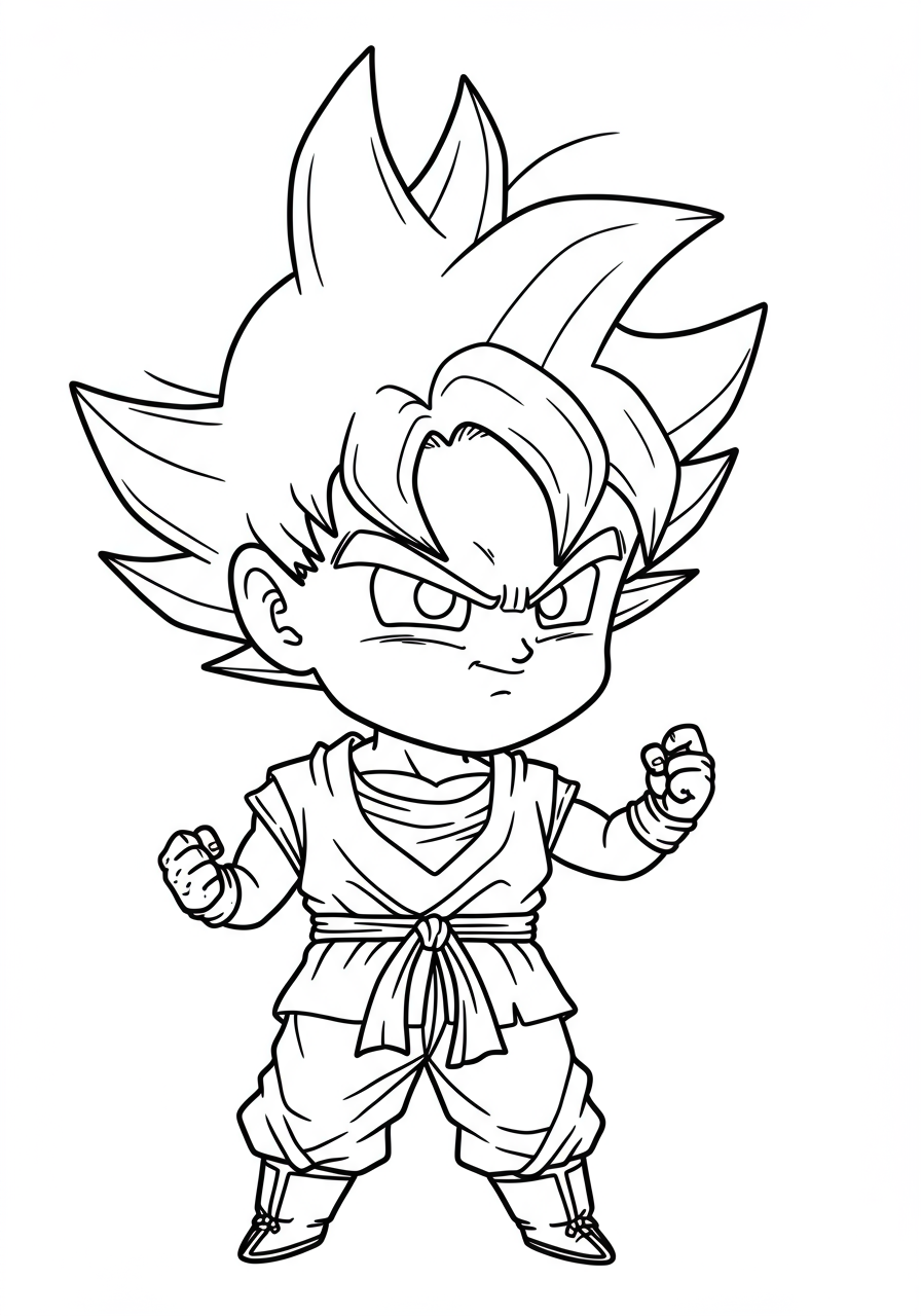 Free printable Goku Super Saiyan pose coloring page for kids, featuring the iconic anime hero with golden spiky hair in a powerful stance, ready for coloring.