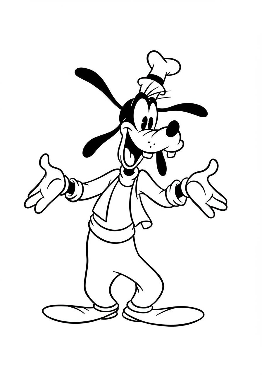 Goofy in a silly laughing pose, a free printable cartoon character coloring page for kids.