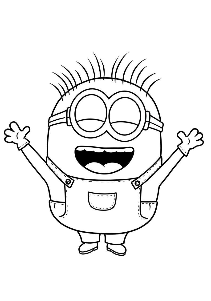 Free printable Minions laughing cheerfully coloring page, featuring several happy yellow Minions with open mouths and joyful expressions, easy for kids to color.