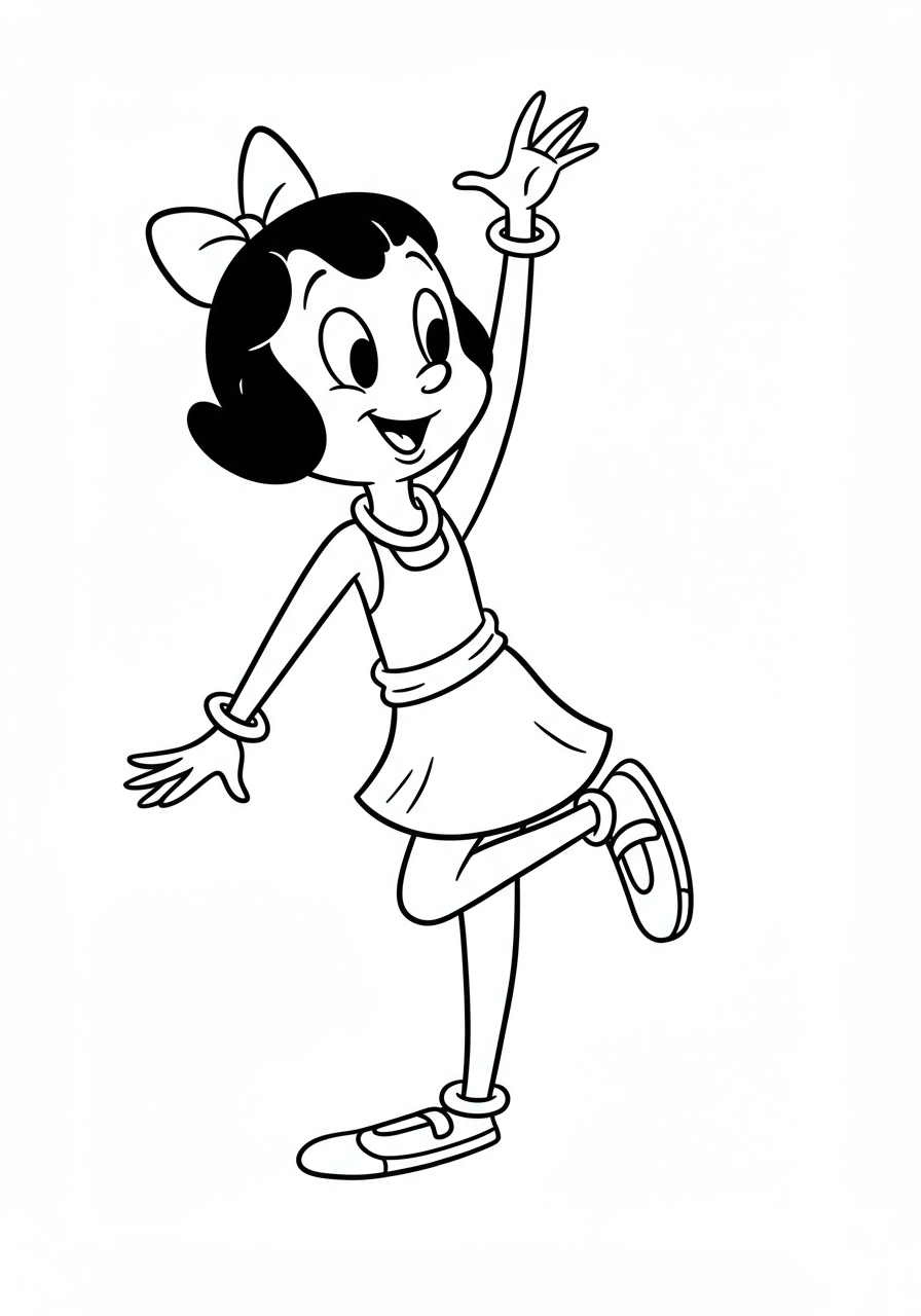 Free printable Olive Oyl graceful pose cartoon character coloring page for kids to download and color.