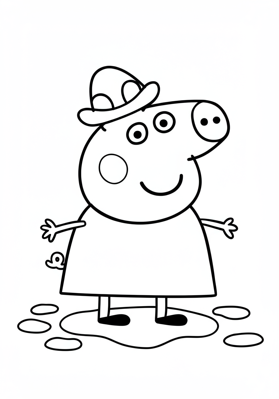 Free printable Peppa Pig muddy puddle coloring page featuring Peppa and George jumping in a big splash, perfect for young children.