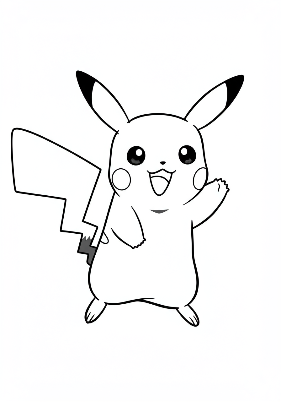 A free printable coloring page featuring a cute Pikachu unleashing a Thunderbolt attack, with dynamic lightning bolts surrounding it, suitable for kids.