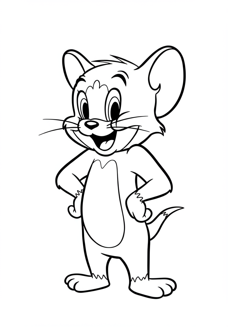 Free printable Tom and Jerry chase coloring page featuring the classic cat and mouse duo in a dynamic, action-packed scene, perfect for kids to color.