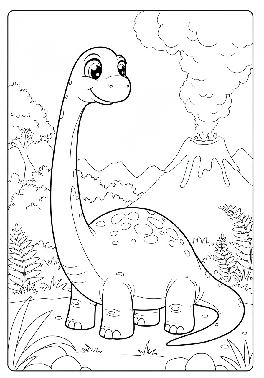 Free printable coloring page of a friendly Brontosaurus long neck, suitable for kids. The dinosaur is depicted with a long neck and gentle expression, ready for coloring.