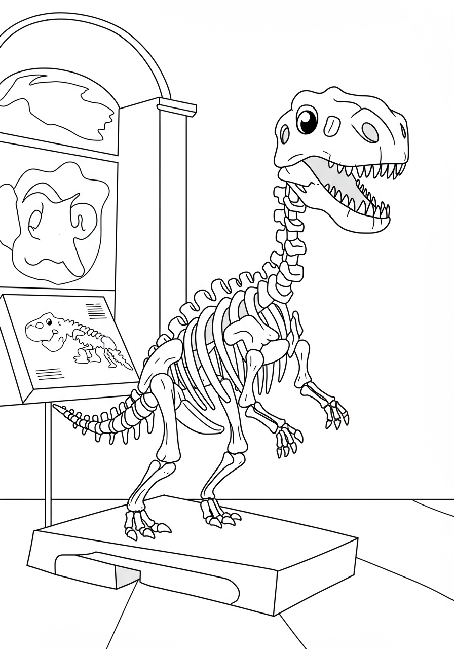 A complete T-Rex skeleton displayed in a natural history museum