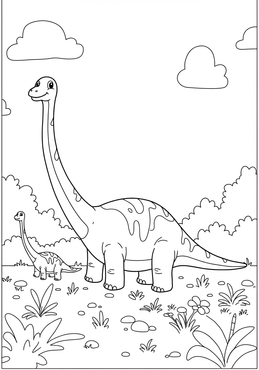 A herd of Diplodocus dinosaurs walking across a prehistoric plain