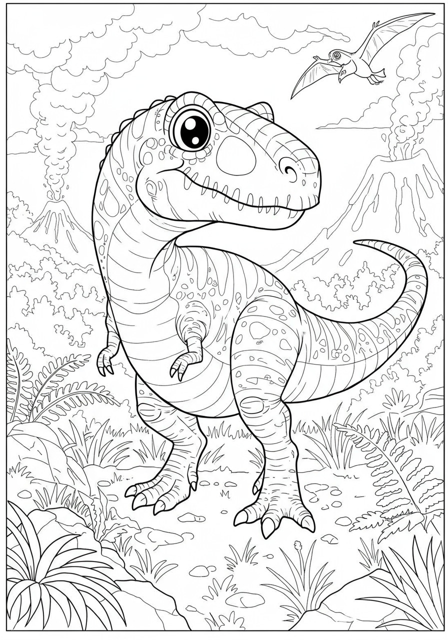 A free printable coloring page featuring a Giganotosaurus giant predator in a detailed, easy-to-color illustration for kids.