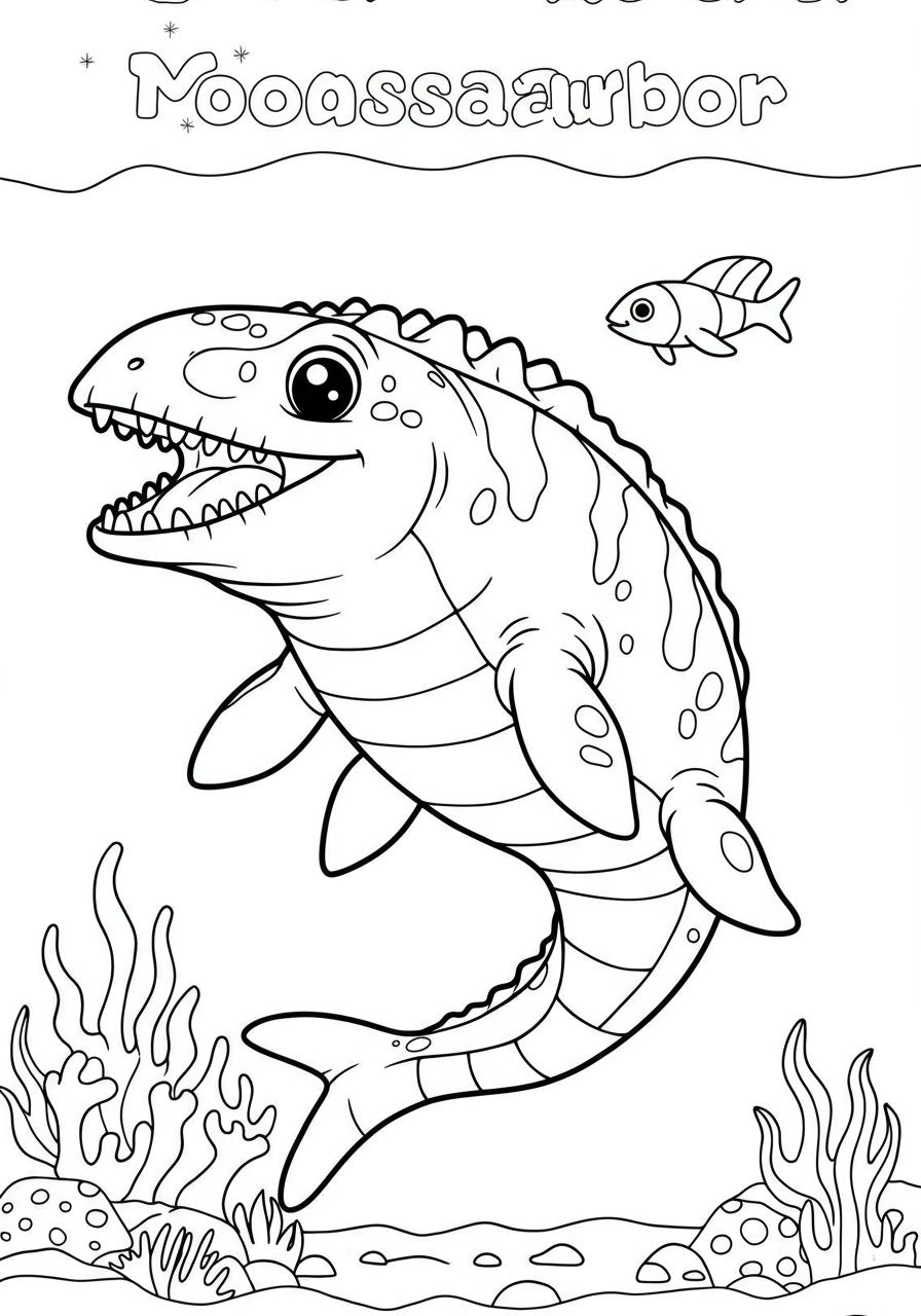 A massive Mosasaurus swimming through a prehistoric ocean with fish