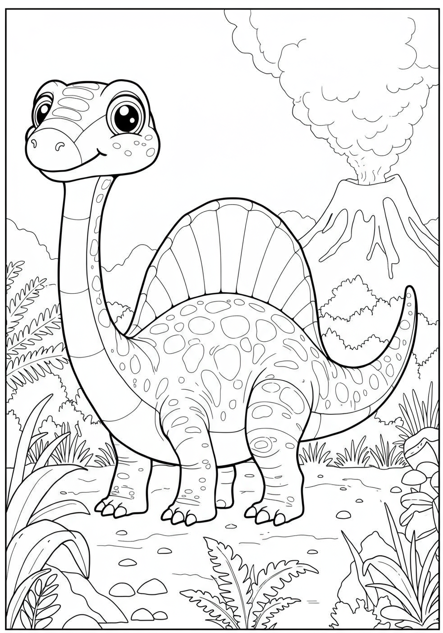 Illustration of a friendly Ouranosaurus dinosaur with its distinctive tall back sail, ready for coloring. A free printable children's coloring page showing the unique dinosaur.