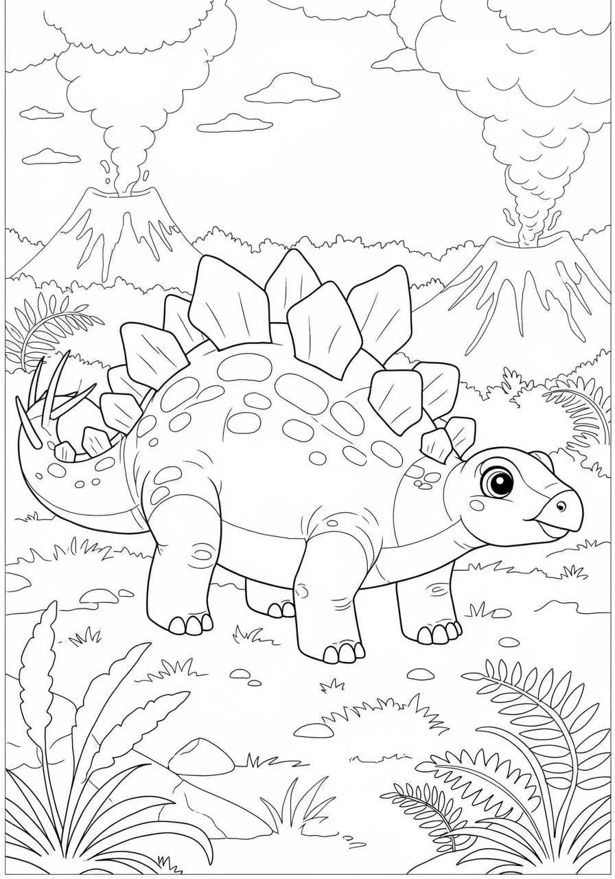 A free printable coloring page featuring the distinct, large back plates of a Stegosaurus, ready for kids to color.