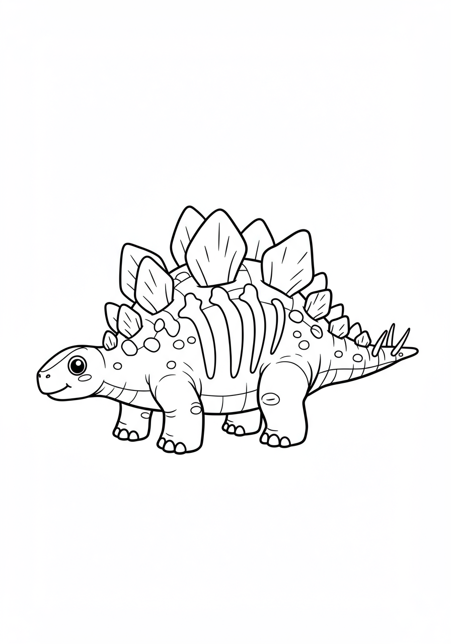 A Stegosaurus walking through a prehistoric forest, showing its distinctive back plates and tail spikes