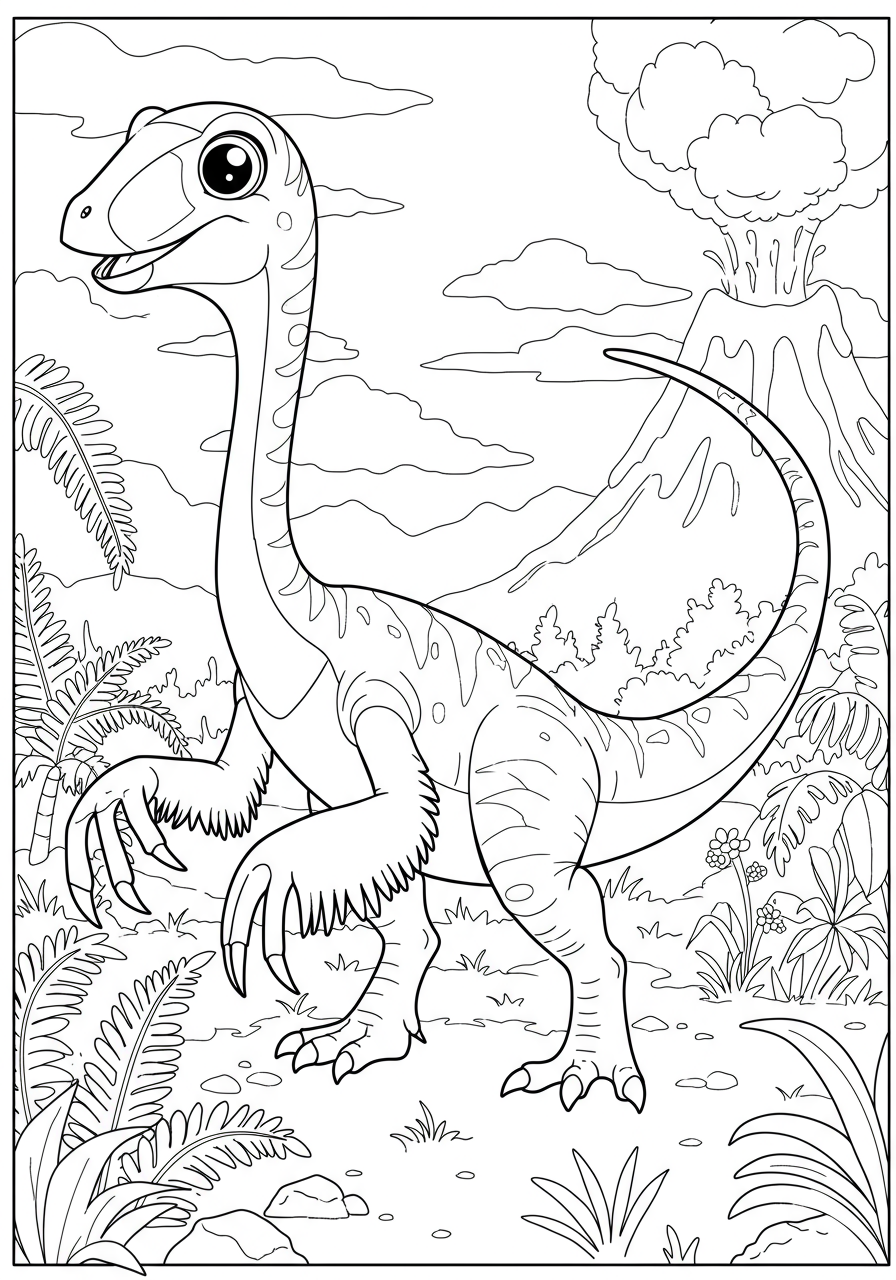 Free printable Therizinosaurus long claws coloring page for kids, featuring a friendly plant-eating dinosaur with very long, curved claws, in a simple outline.