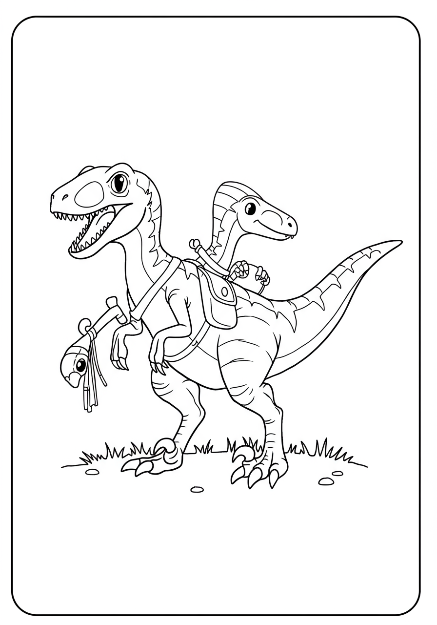 A pack of three Velociraptors running through a prehistoric landscape