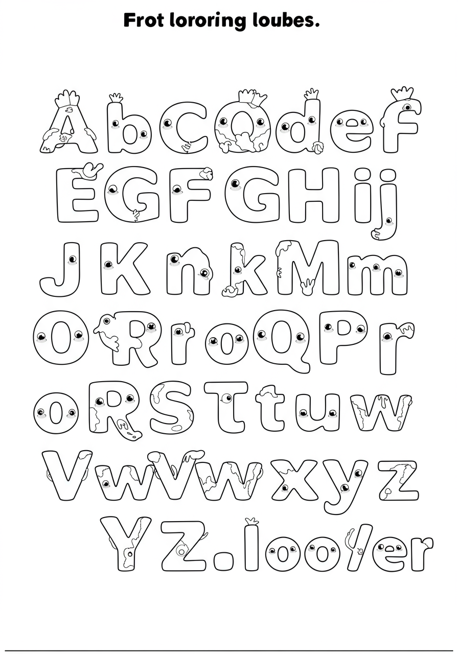 A free printable coloring page showcasing all alphabet letters, with each uppercase letter paired with its corresponding lowercase letter, designed for young children learning their ABCs.