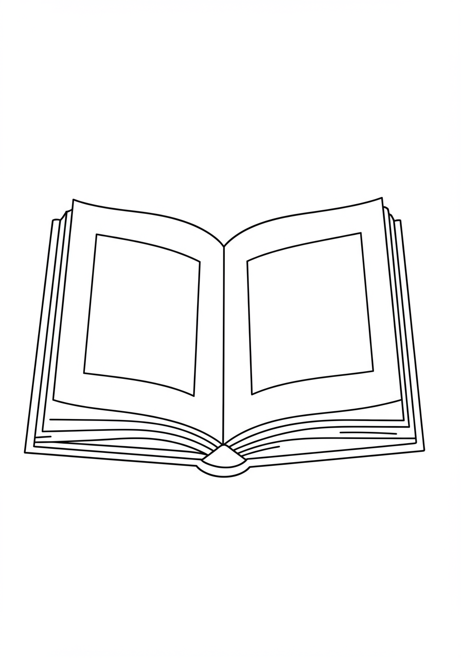 Free printable Book Open Reading coloring page featuring a simple illustration of an open book, perfect for young children to color and encourage a love for reading.