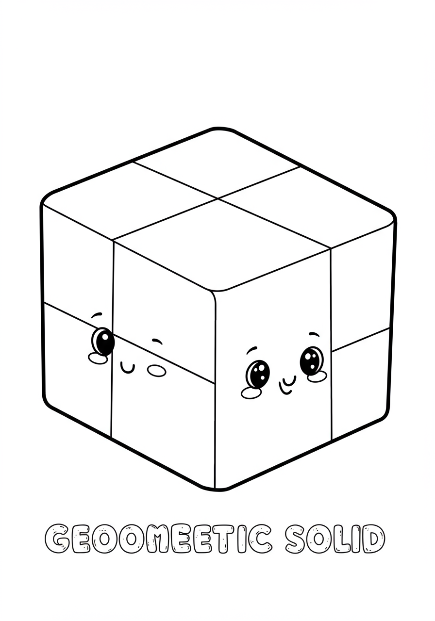 Simple free printable educational geometric cube coloring page for kids to learn 3D shapes.
