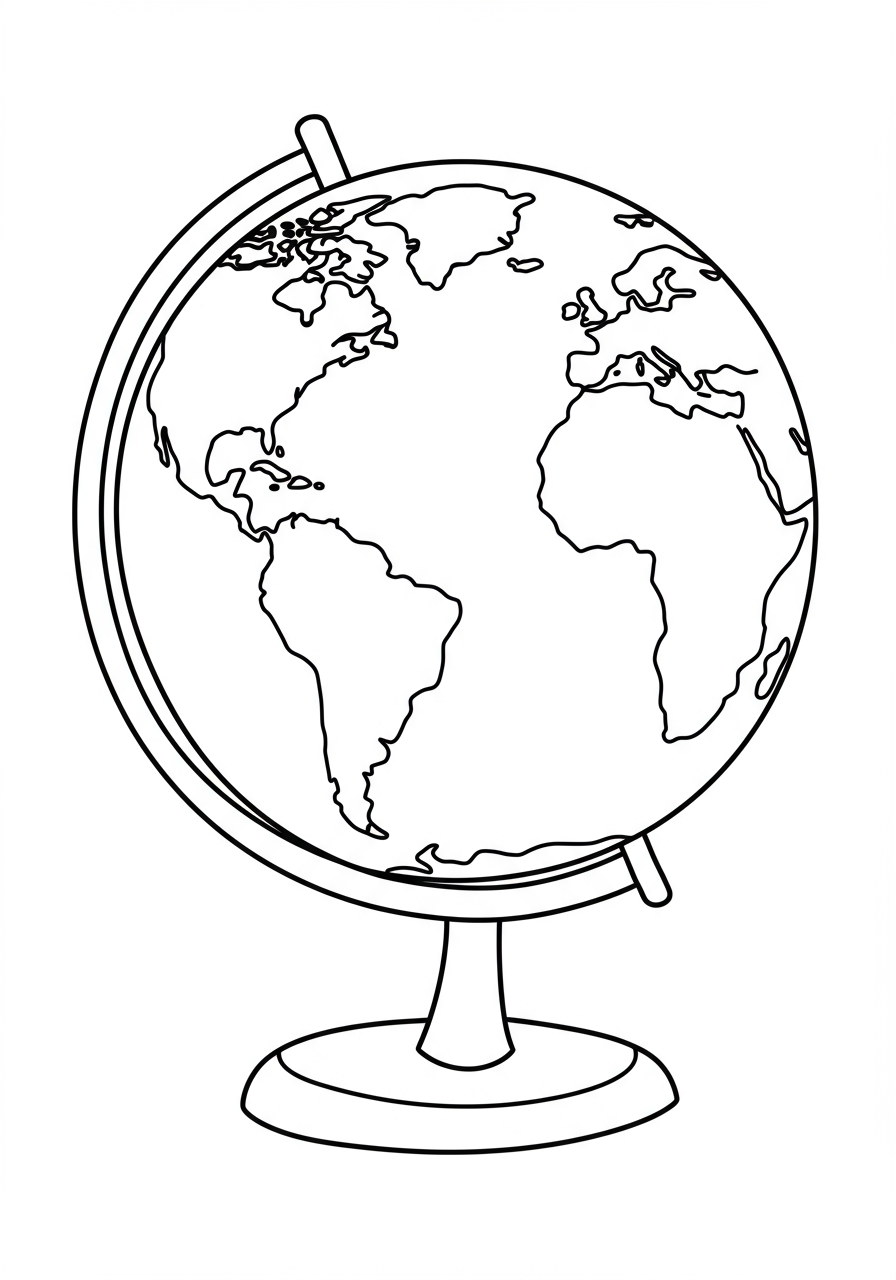 A free printable coloring page depicting a simple outline of the Earth globe with its oceans clearly marked, ready for children to color and learn.
