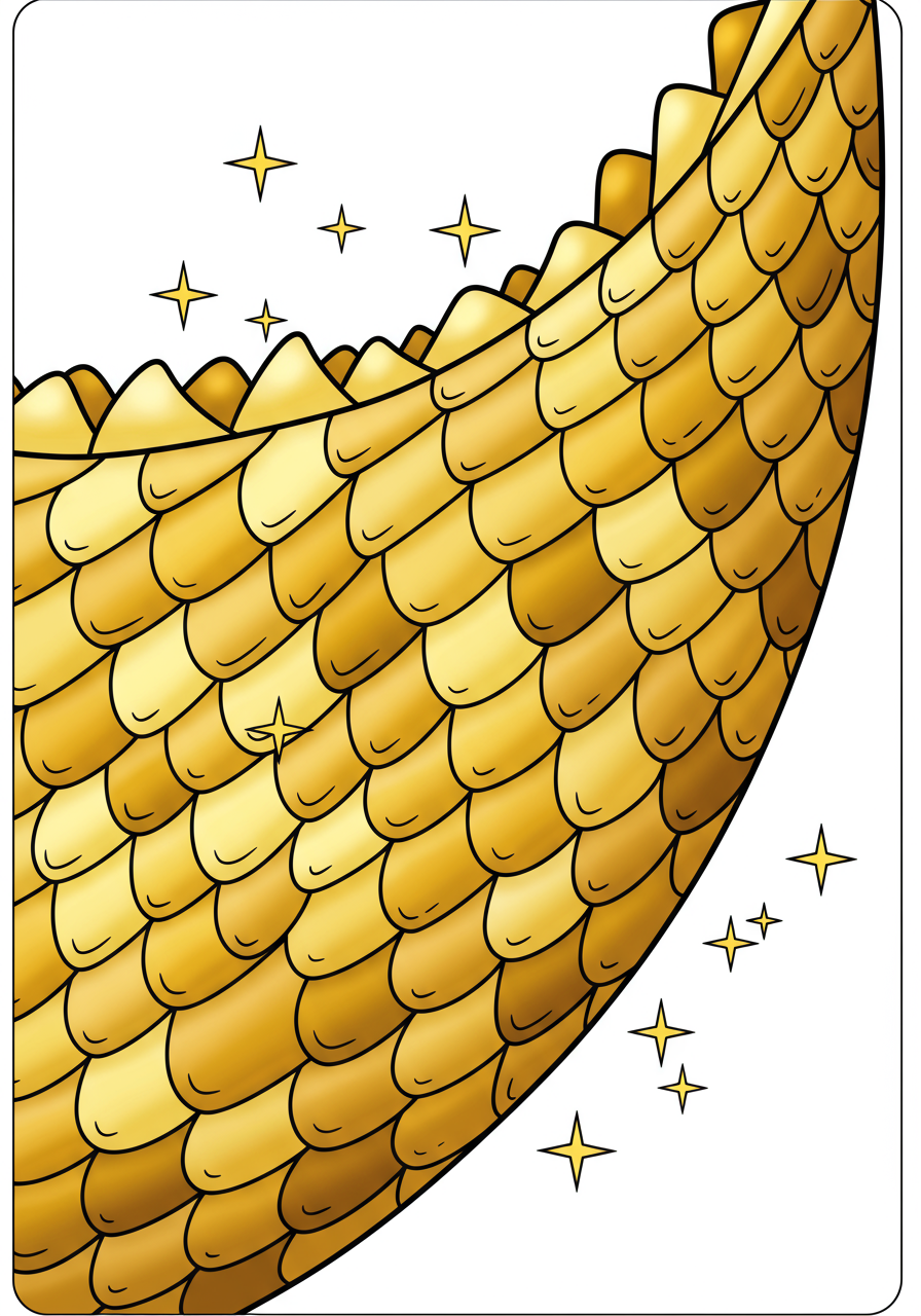 Close-up of golden dragon scales free printable coloring page for kids, easy design.