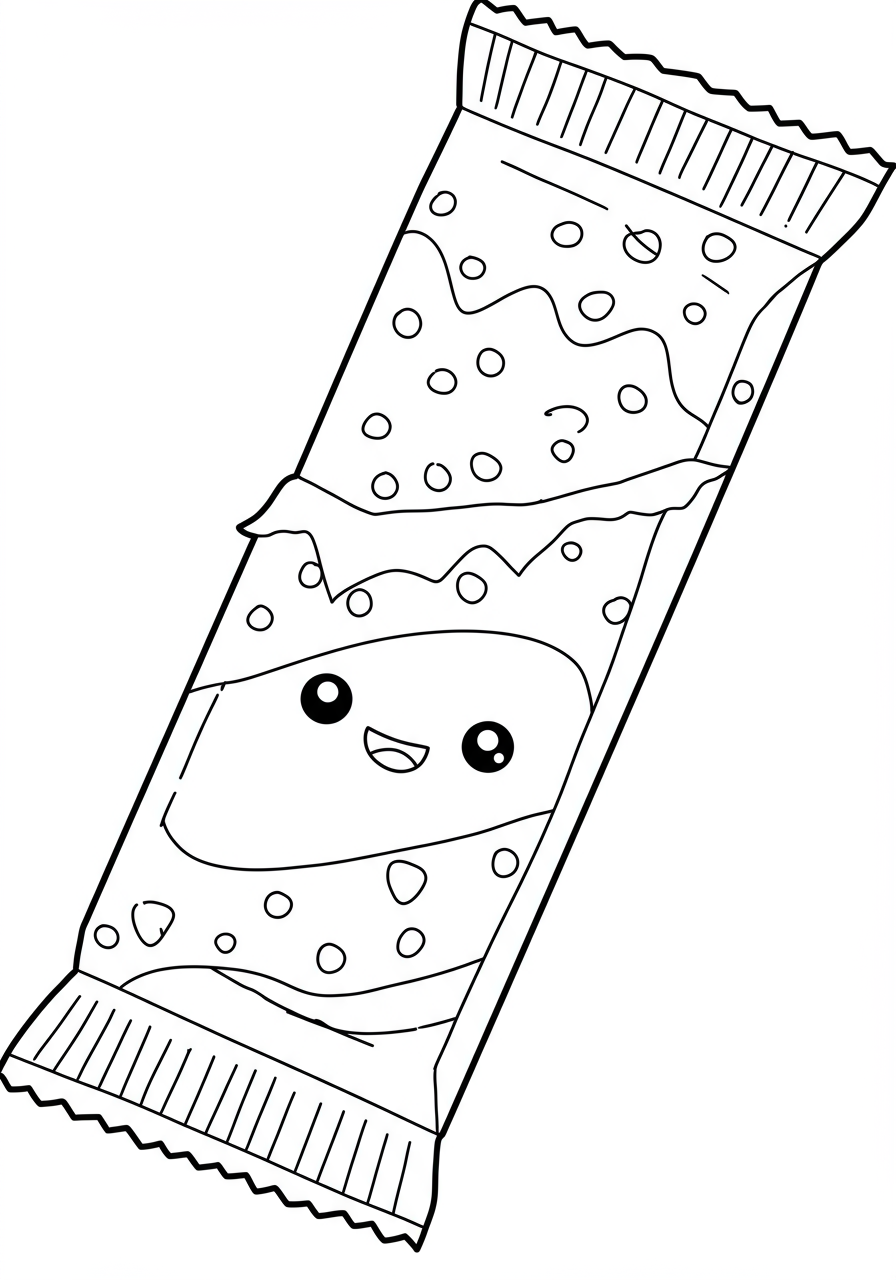 Free printable candy bar wrapper design coloring page for kids to decorate with their own unique patterns and colors