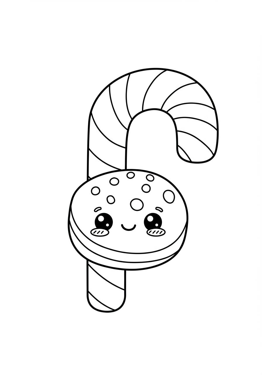 A free printable coloring page featuring a simple, easy-to-color candy cane swirling pattern design, perfect for kids.