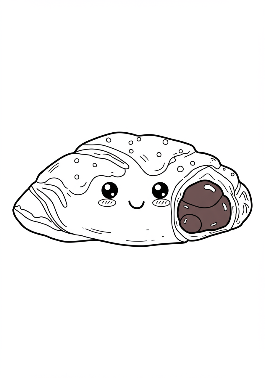 Free printable coloring page featuring a delicious, flaky cherry turnover pastry with a sweet cherry filling, perfect for kids.