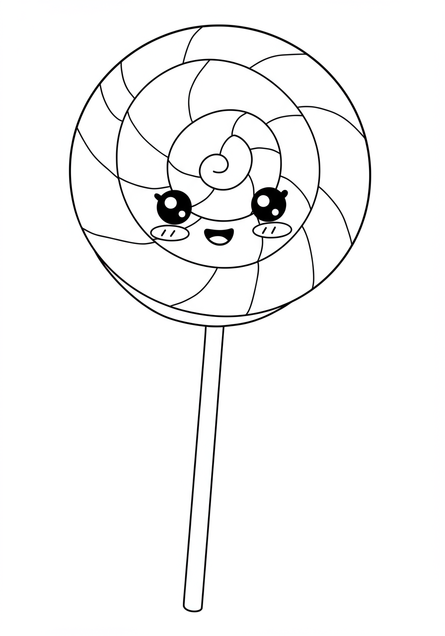 A free printable coloring page featuring a large, inviting giant lollipop with a mesmerizing swirl design, ready for kids to color.