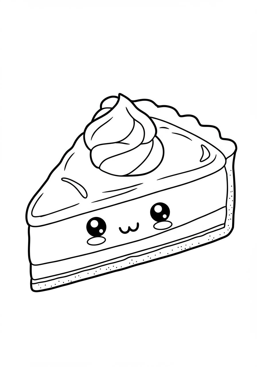 Free printable Lemon Meringue Pie Slice coloring page for kids, showing a dessert with fluffy meringue, yellow lemon filling, and a crust.