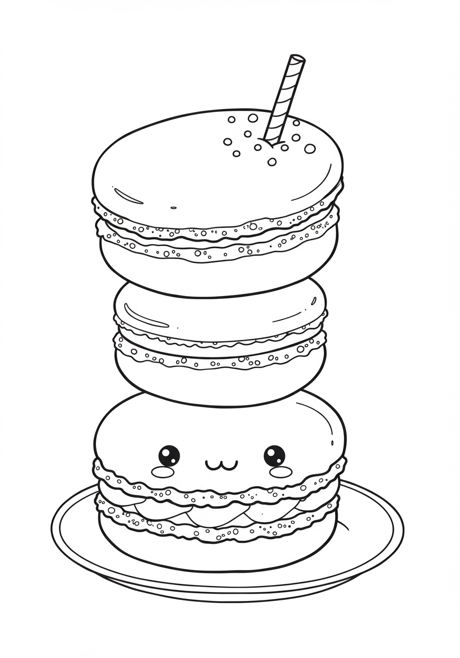 Sweet Macaron Tower Pastel Colors Free Coloring Page