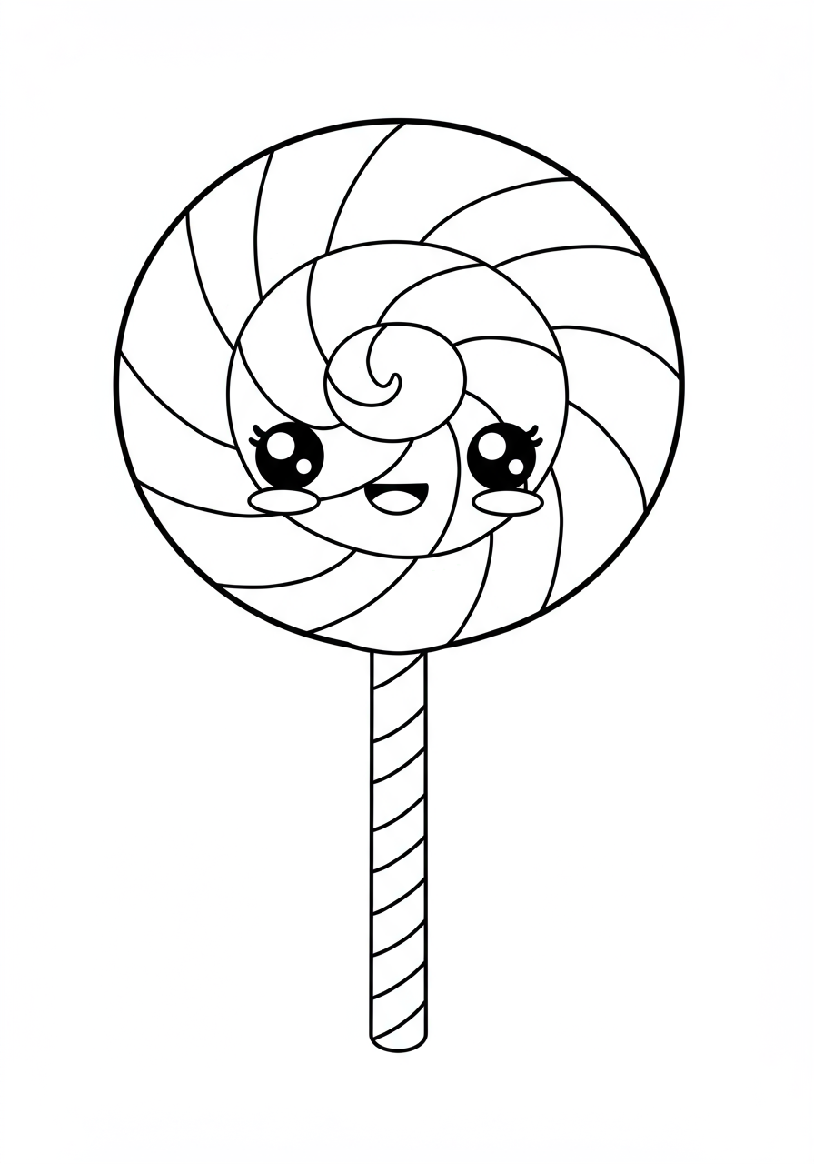 Free printable coloring page featuring a large, inviting swirl lollipop with bright, bold colors. Perfect for kids to color and enjoy.