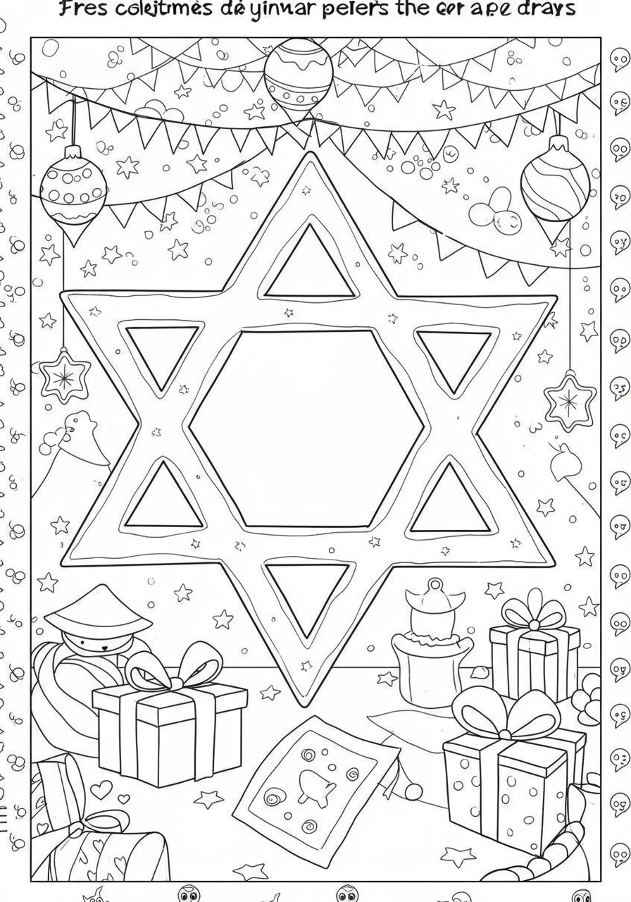 An outline drawing of a Star of David, a Jewish symbol, ready for coloring. This free printable coloring page is perfect for kids.