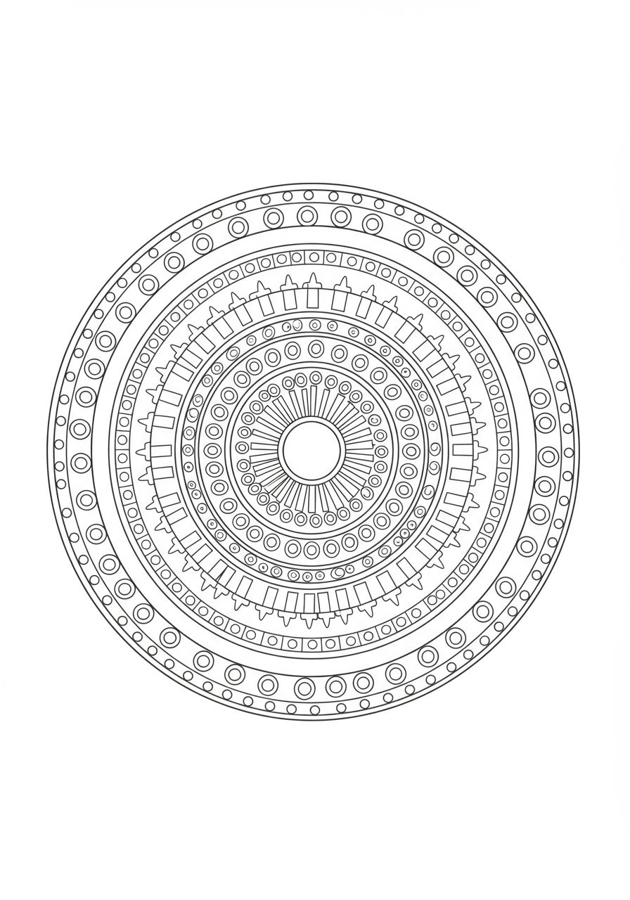A detailed free printable Ancient Coin Mandala coloring page featuring symmetrical patterns inspired by historical coinage, perfect for kids to color and learn about ancient civilizations.