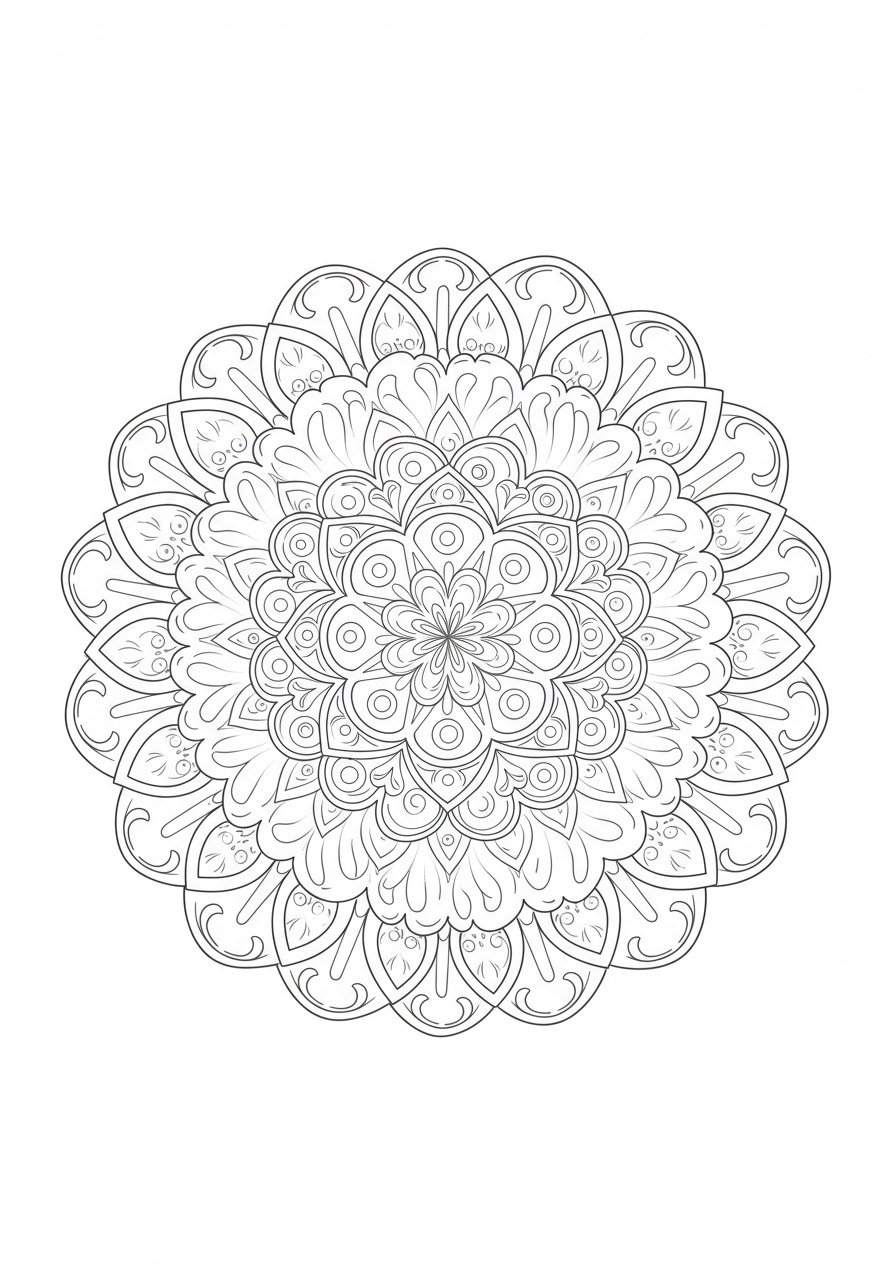 Free printable coloring page featuring an easy autumn leaf swirl mandala design, perfect for kids to color with fall colors or creative hues.
