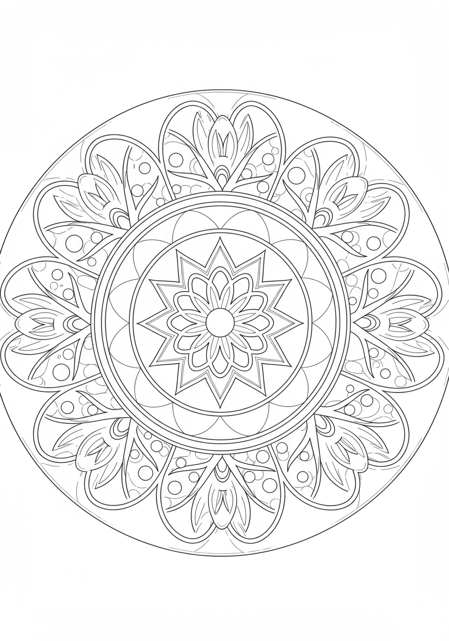 Easy Bird of Paradise Mandala free printable coloring page for kids, featuring intricate floral patterns and tropical flower design with bold lines.