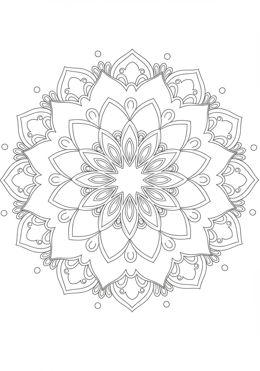 A free printable coloring page featuring an easy, delicate floral wreath mandala design, perfect for kids.