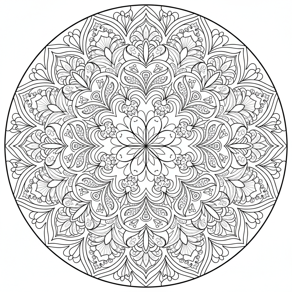 Free printable detailed flower mandala coloring page for adults with intricate floral patterns