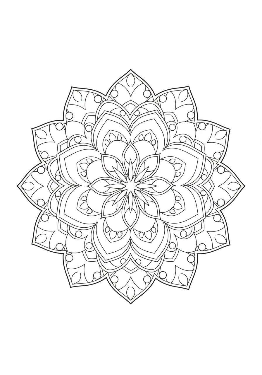 Free printable Floral Bloom Mandala coloring page for kids, easy difficulty, featuring symmetrical floral patterns.