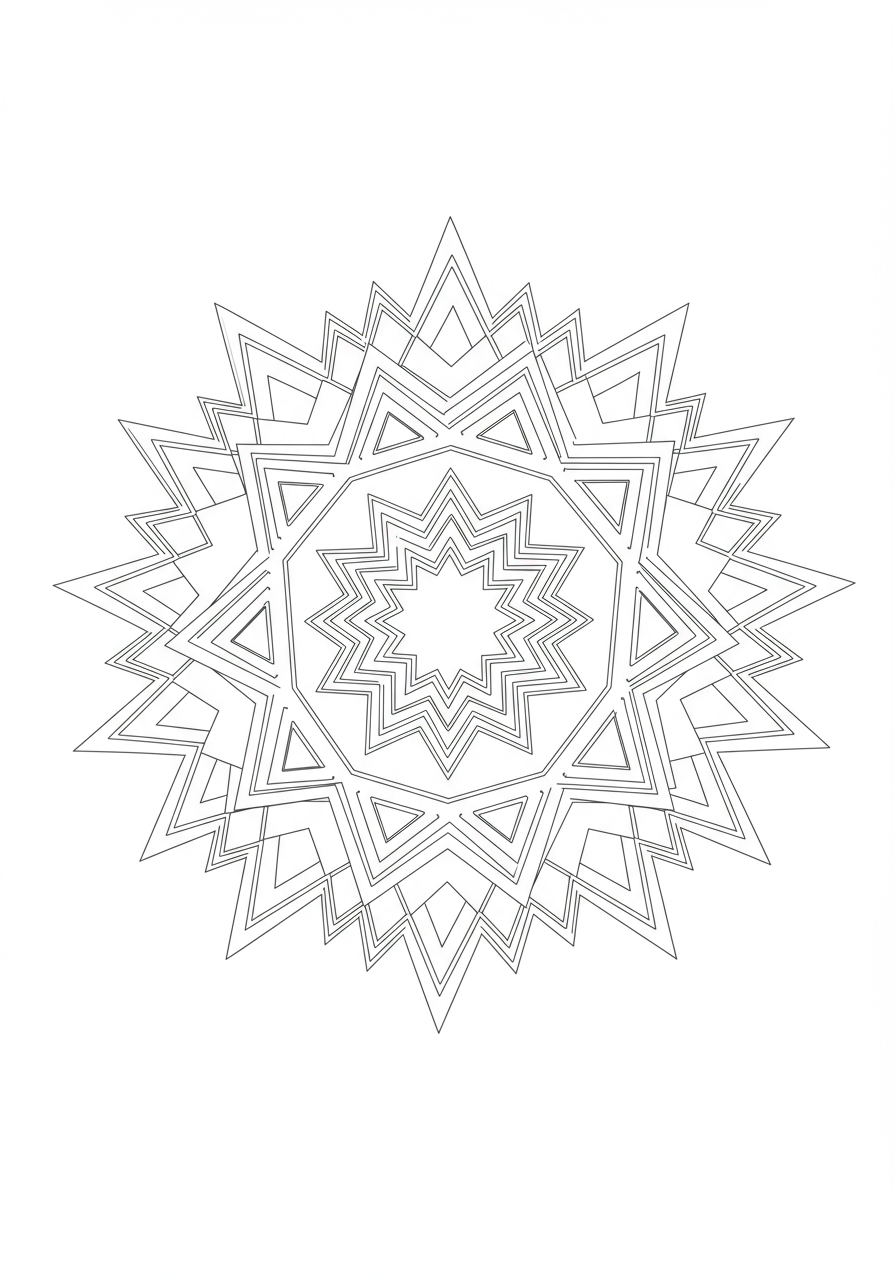 Free printable coloring page featuring an easy geometric star mandala design for kids to color
