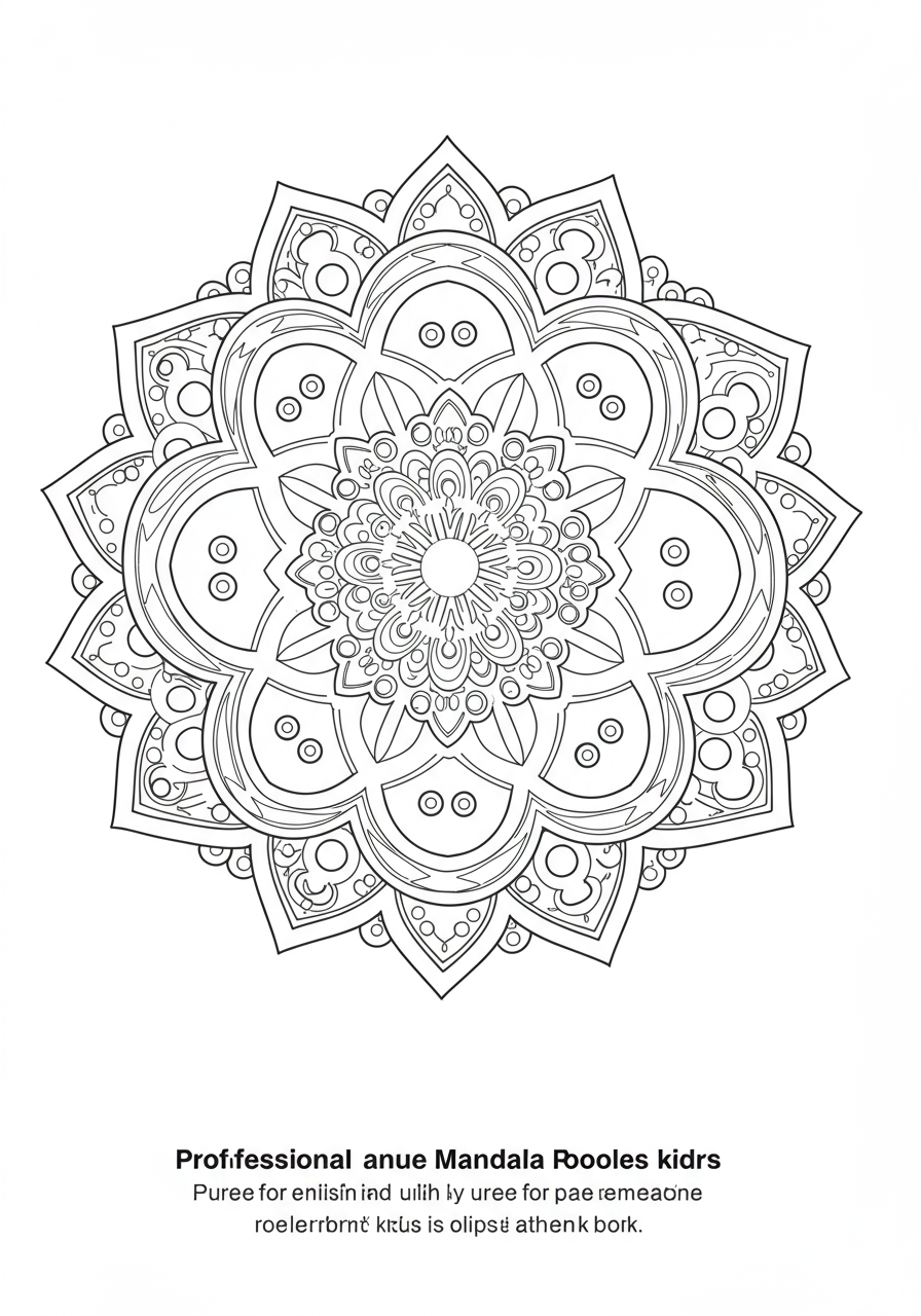 Free printable Gothic Rose Window mandala coloring page for kids, featuring an easy-difficulty symmetrical design with intricate patterns.
