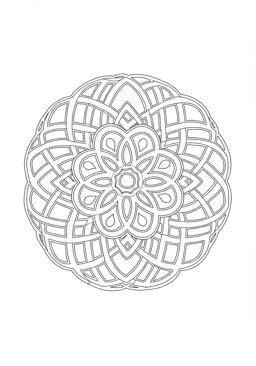 Free printable coloring page featuring an intricate yet easy-to-color knot pattern in a mandala style, perfect for kids.