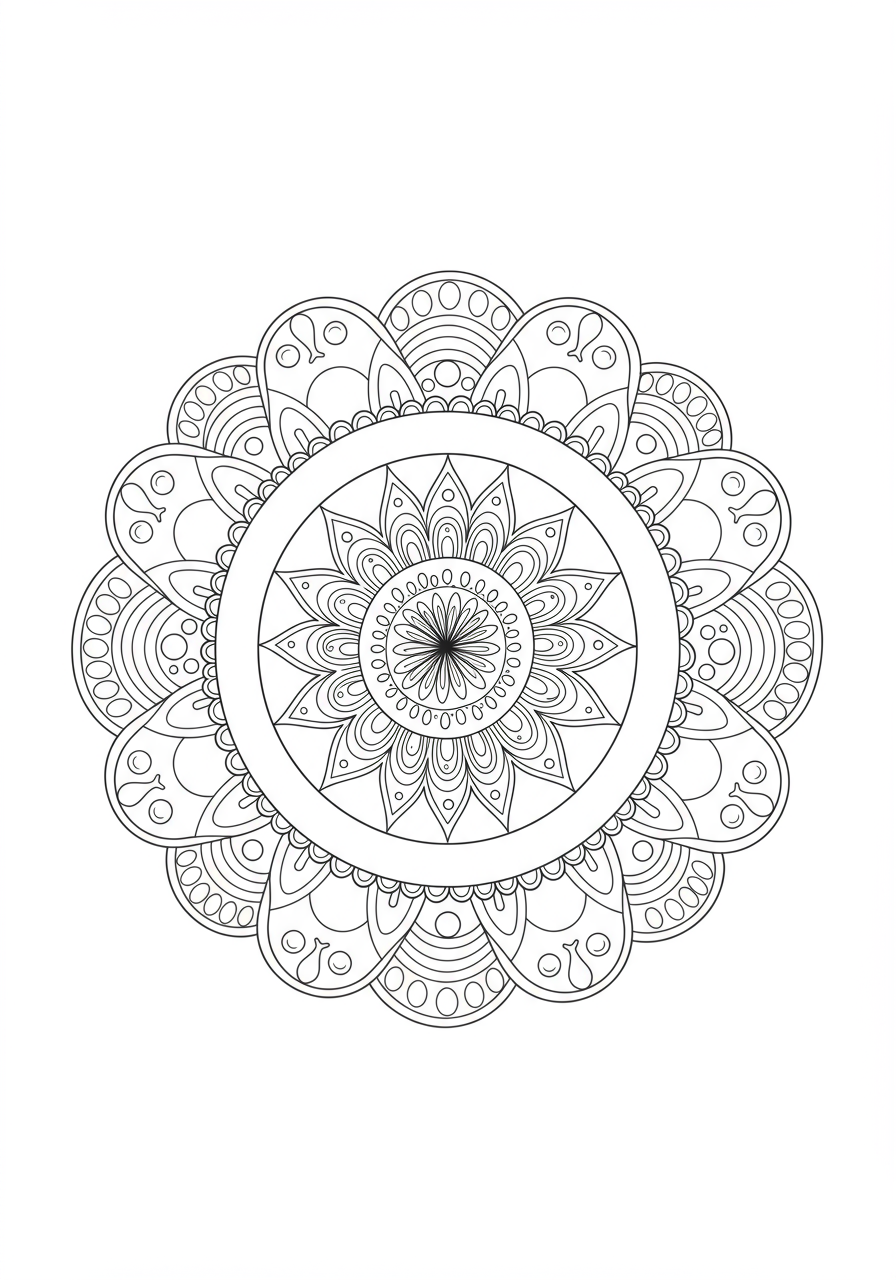 Free printable intricate seashell mandala coloring page for kids, featuring easy-to-color ocean-themed patterns for creative fun.