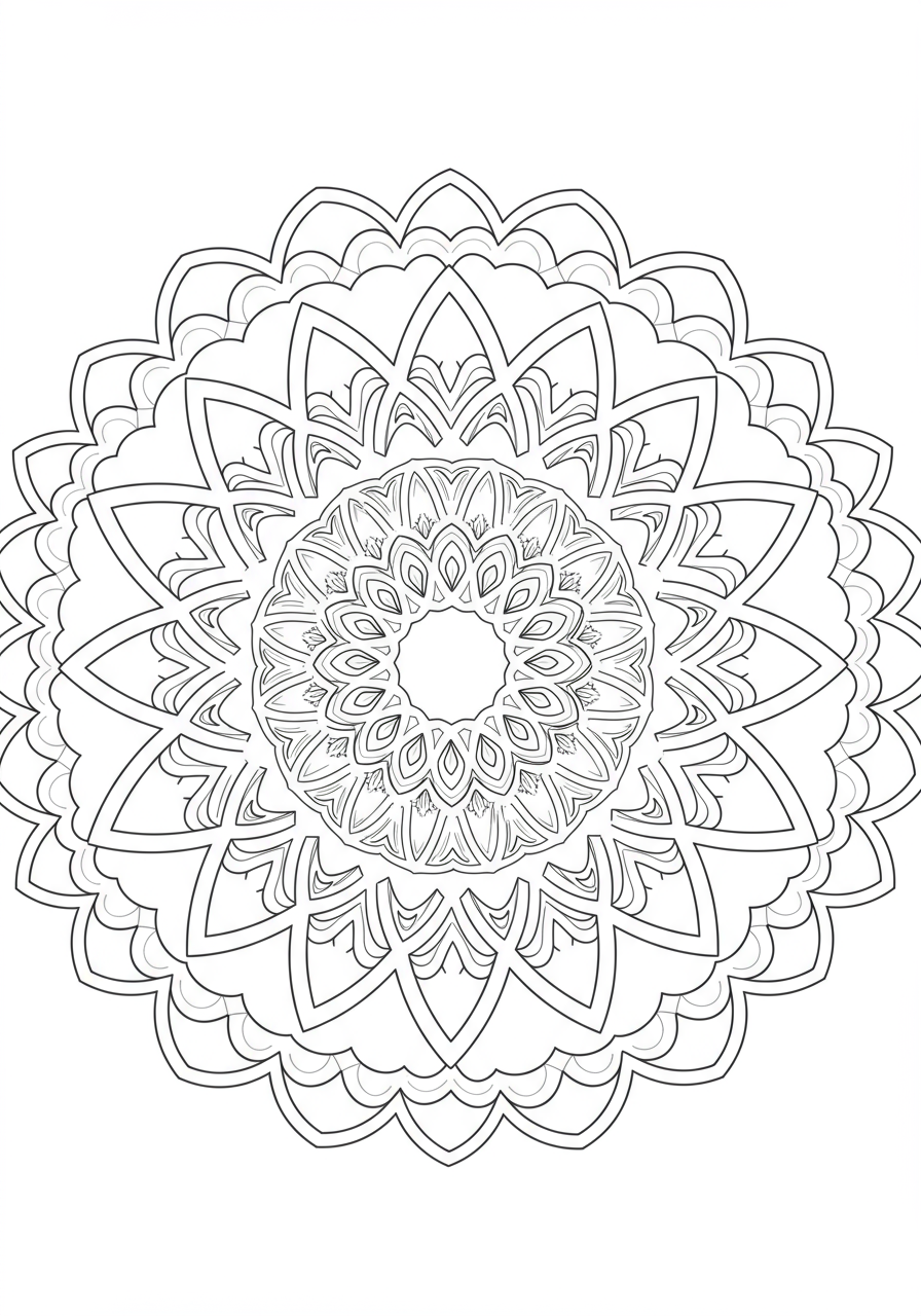 Free printable Lacy Lace Mandala coloring page featuring delicate, interwoven patterns, perfect for kids to color and relax.