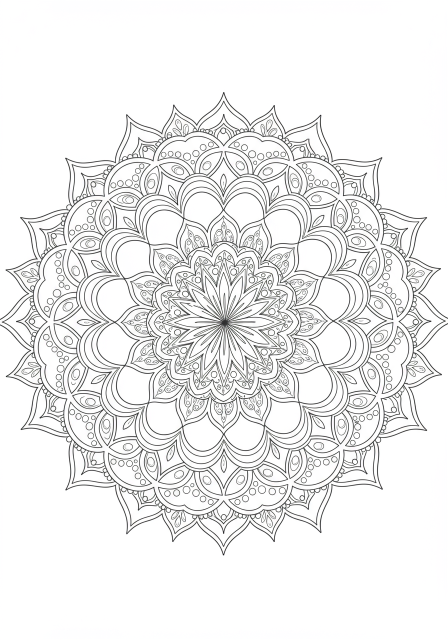 Free printable Mountain Peak Mandala coloring page for kids, showing a central mountain design surrounded by symmetrical nature-inspired patterns, easy difficulty.