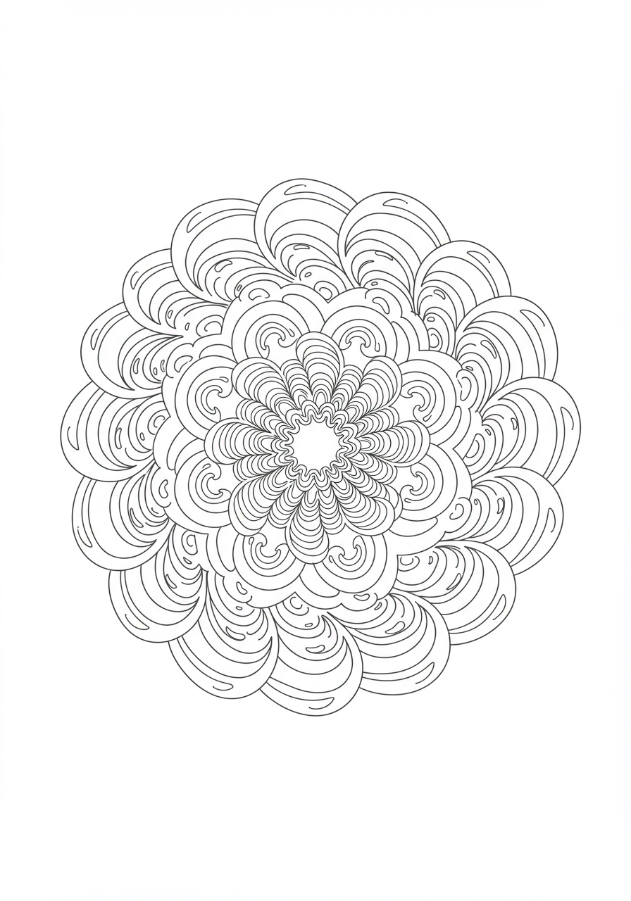Free printable coloring page featuring an easy ocean wave mandala design with swirling wave patterns, perfect for kids.